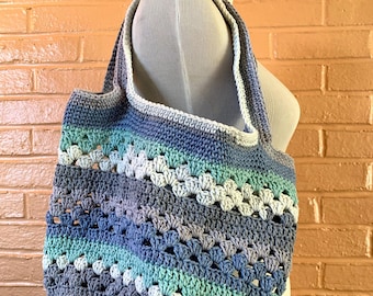 Bolsa de playa o de mercado tejida a crochet hecha a mano - Colores con temática de playa
