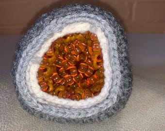 Geoda tejida a mano en crochet marrón y naranja - Pequeña