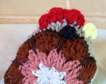 Pollo de la abuela cuadrado de ganchillo hecho a mano: tostado, óxido, rosa empolvado y melocotón