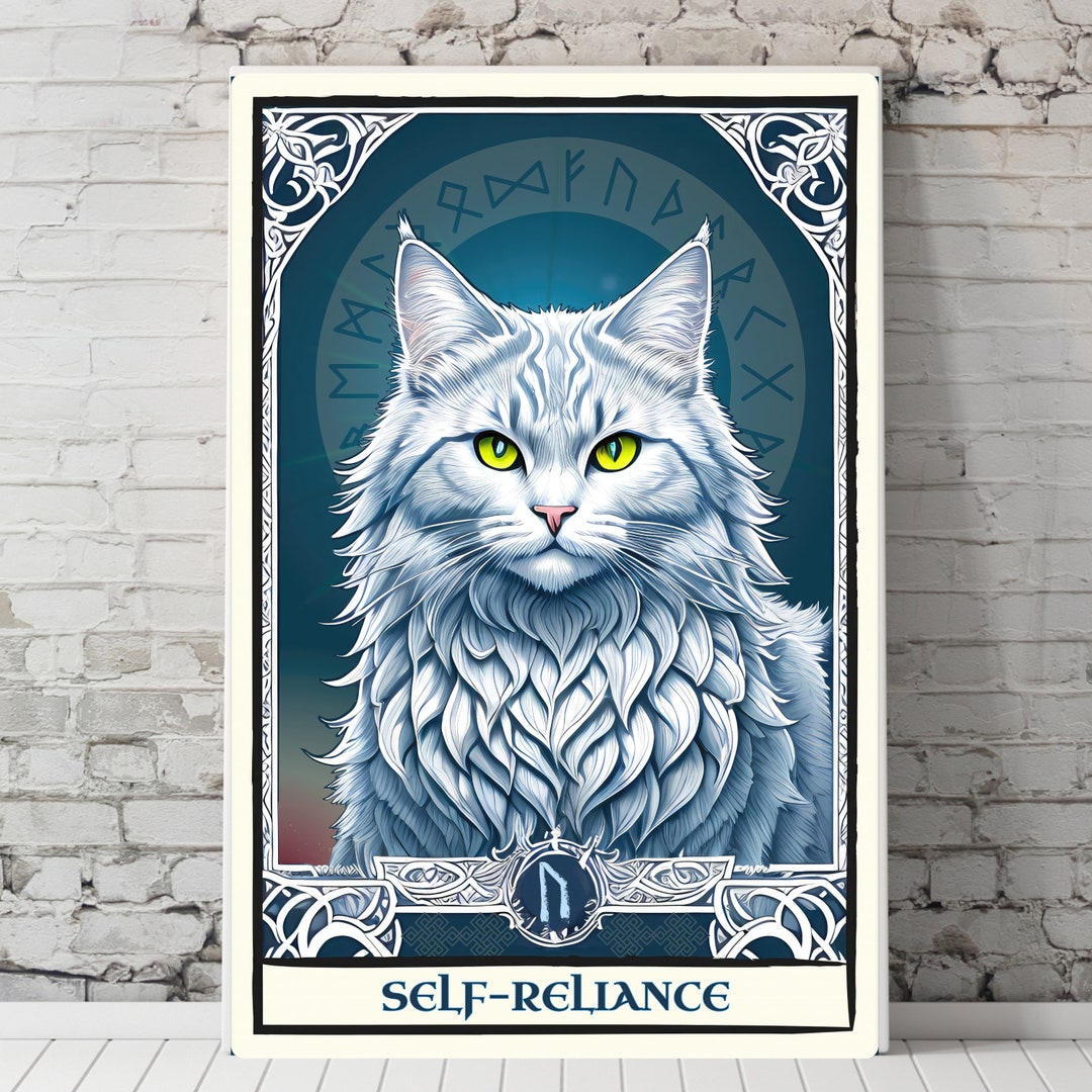 Self Reliance Cat Tarot Card Style Rune Art Print, Viking Nordic Virtue ...