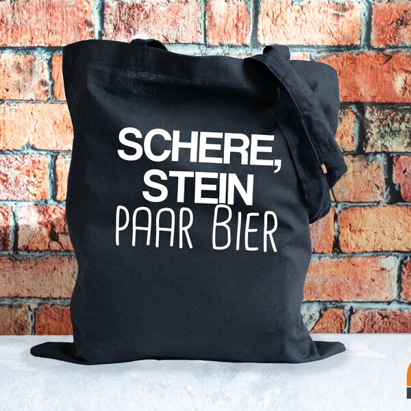 Schere Stein paar Bier - Beutel mit Spruch, Statement| schwarz oder weiß | long handle | Ironie, Sarkasmus, Humor B010