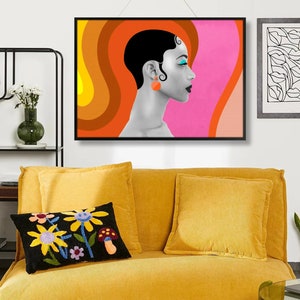 Black Woman Wall Art, Black Art Poster, 70&#39;s Wall Art Print, Afro Art, Pop Art, Living Room Art Print, Extra Large Art
