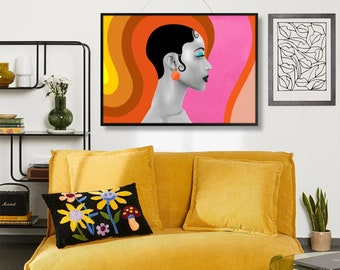 Schwarze Frau Pop Art Print, 70er Jahre Retro Style, Afro Art