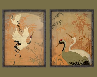 Chinoiserie Kranich Art Print, orientalische Kunst, Art Deco Print, chinesischer Art Print, Bird Print, Bambus Print, Vintage Art