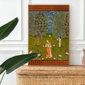 Vintage Indiase print, olifant print, Aziatische kunst, traditionele kunst
