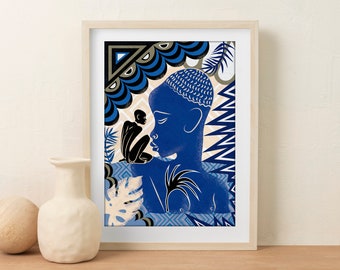 Art Deco Black Woman Portrait Print, African Tropical Wall Art