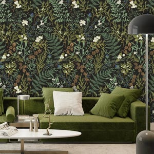 Botanical Fern Leaf Wallpaper, Peel & Stick and Traditional Wallpaper, Woodland Wallpaper Mural, Designer Wallpaper, Tree, Nature Wallpaper