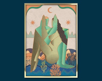 Art Deco Embrace Print, Exclusive Vintage Wall Art