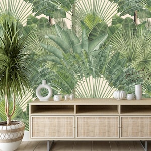 Palm Leaf Tropical Wallpaper, Peel & Stick and Traditional Wallpaper, Designer Wallpaper, Palm Tree Wallpaper, Watercolour Wallpaper
