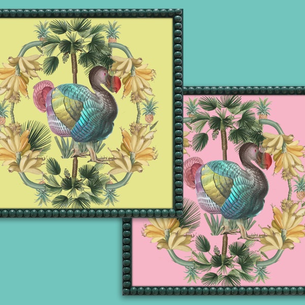 Dodo Bird Print, Tropical Art Print, Banana Print, Original Art, Dodo Bird Drawing, Eclectic Decor, Quirky, Funny Animals, Nature Lovers,