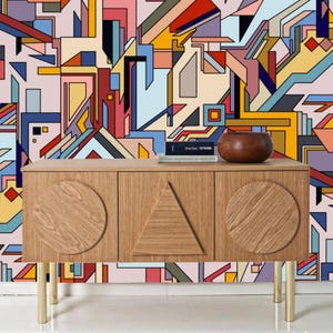 Carta da parati geometrica Bauhaus, carta da parati moderna di metà secolo, carta da parati retrò, carta da parati peel & stick e tradizionale, carta da parati di design