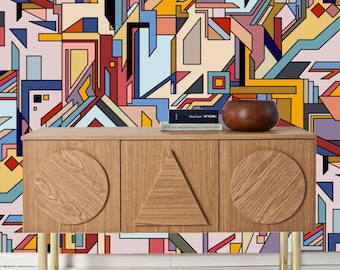 Bauhaus Geometric Wallpaper, Mid Century Modern, Peel & Stick