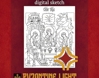 Holy Trinity Icon Digital Sketch Byzantine  Line Art Religious Coloring Icon Christian Wall Art Printable Instant Download