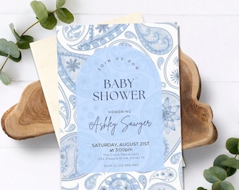 Invitación de baby shower editable para baby shower de niño. Invitación de bebé niño.