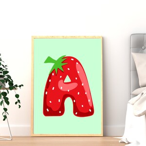 Letter A Strawberry Print, Nursey Print, Girls Nursey Prints, Strawberry Themed Bedroom, Digital Prints For Girls, Cute Prints For Kids