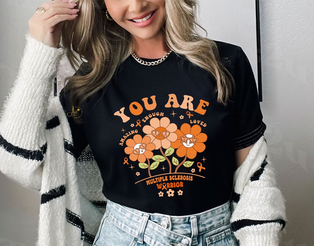 Happy Flower Multiple Sclerosis Awareness Shirt Groovy Orange Etsy
