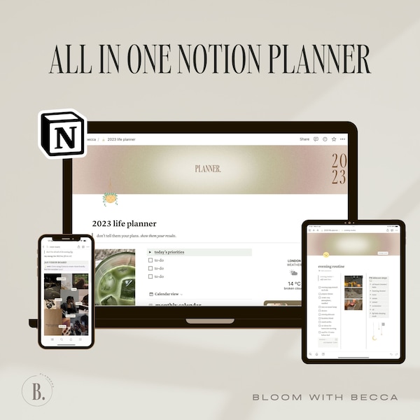 all-in-one NOTION PLANNER |  aesthetic & beginner friendly template, ultimate dashboard, habit tracker, goal planning, 2023