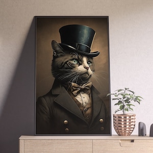 Gentleman Cat Printable Wall Art, Sir Cat, Cat Painting, Cat Digital Art, Downloadable Cat, Print Ready Digital Cat Art, Print And Hang Cat