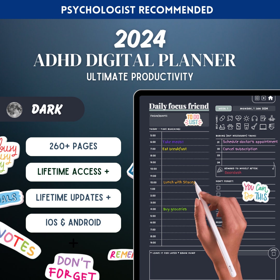 ADHD Digital Planner for Adults 2024, Compatible With Android and IOS ...