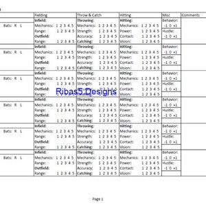 Baseball Softball Tryout Evaluation Sheet Printable Download PDF