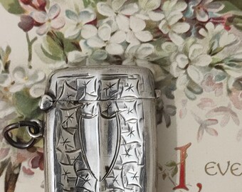 Antique Vesta/ Match Safe, Silver, Central  Shield ,blank cartouche S & BM 1910