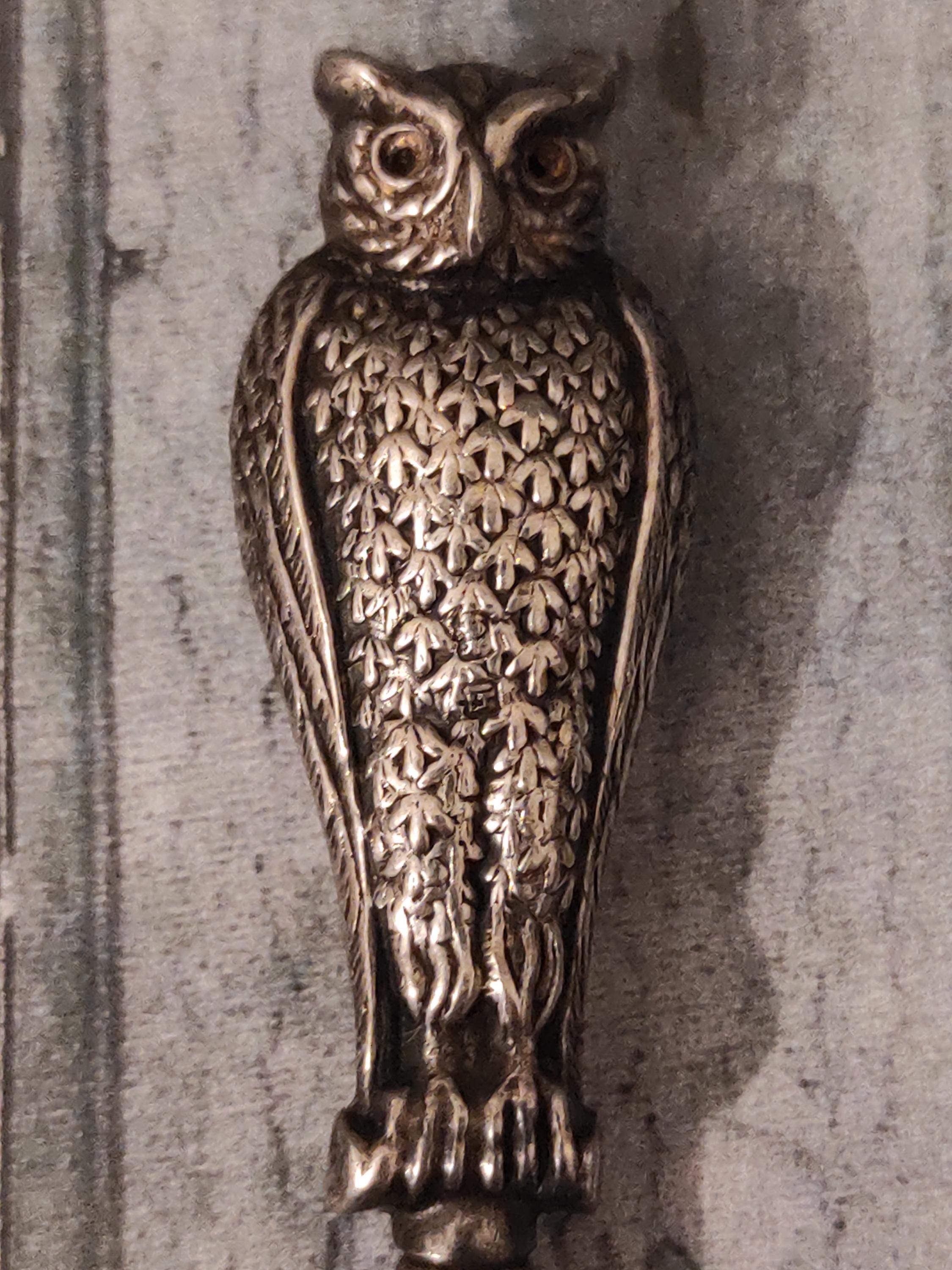 Antique Owl Silver mounted Boot/Button Hook,Silver head,steel hook ,Adie & Lovekin 1907.