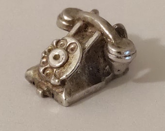 Vintage Telephone Charm, Silver. Old fashioned phone.