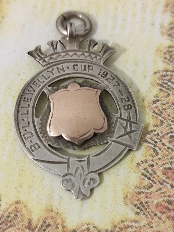 Antique Fob Solid Silver/Blank Gold Cartouche, He… - image 1