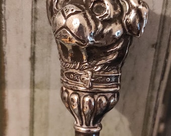 Antique Pug Head,Boot/Button Hook,Silver head,steel hook ,large. Crisford & Norris Ltd 1906.