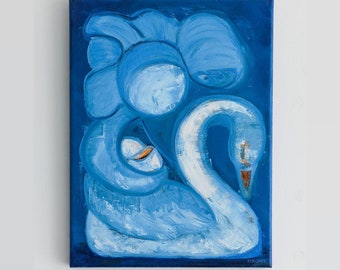 Original Swan Oil Painting on Canvas (16x12in)