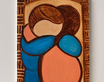 Original Abstract Oil Painting, Lovers Art (20cm x 28cm)