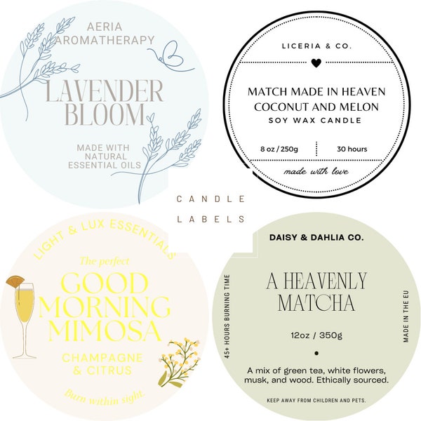 Editable Candle Label Bundle, Modern Candle Label Designs, Custom Candle Labels, Canva Template, Different Styles