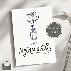 Tarjeta minimalista imprimible para el Día de la Madre. Tarjeta sencilla para el Día de la Madre. Tarjeta elegante en blanco y negro. Descarga instantánea.