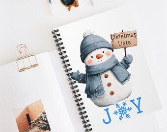 Snowman Holding "Christmas Lists" Notebook | Joy Snowflake Holiday Journal