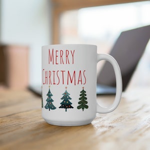 15 oz, "Merry Christmas" trees Ceramic Mug, Christmas, Christmas Tree, Merry Christmas