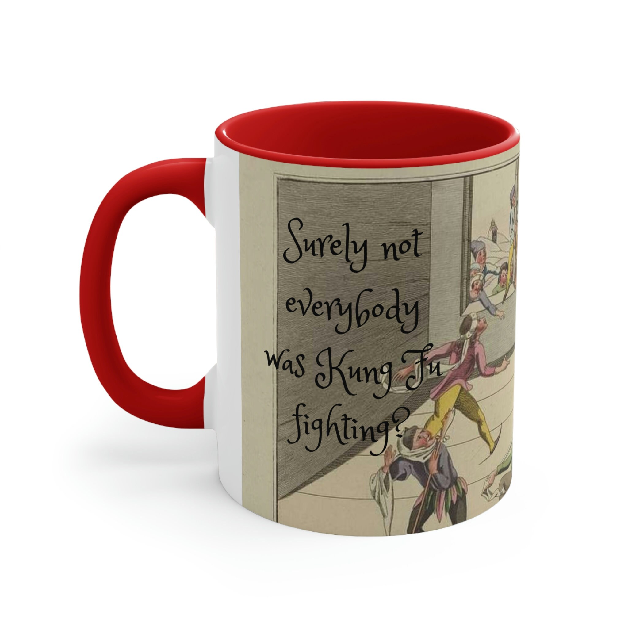 11 oz "Kung Fu Fighting" Accent Kaffeetasse, alberne Tasse, mittelalterliche Malerei