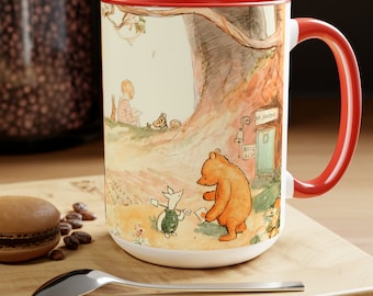 Tazza da caffè bicolore da 15 once, Pooh e Maialino con gli amici nelle vicinanze