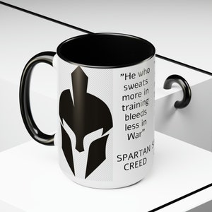 15 oz, &quot;Spartan Creed B&W&quot; Two-Tone Coffee Mugs