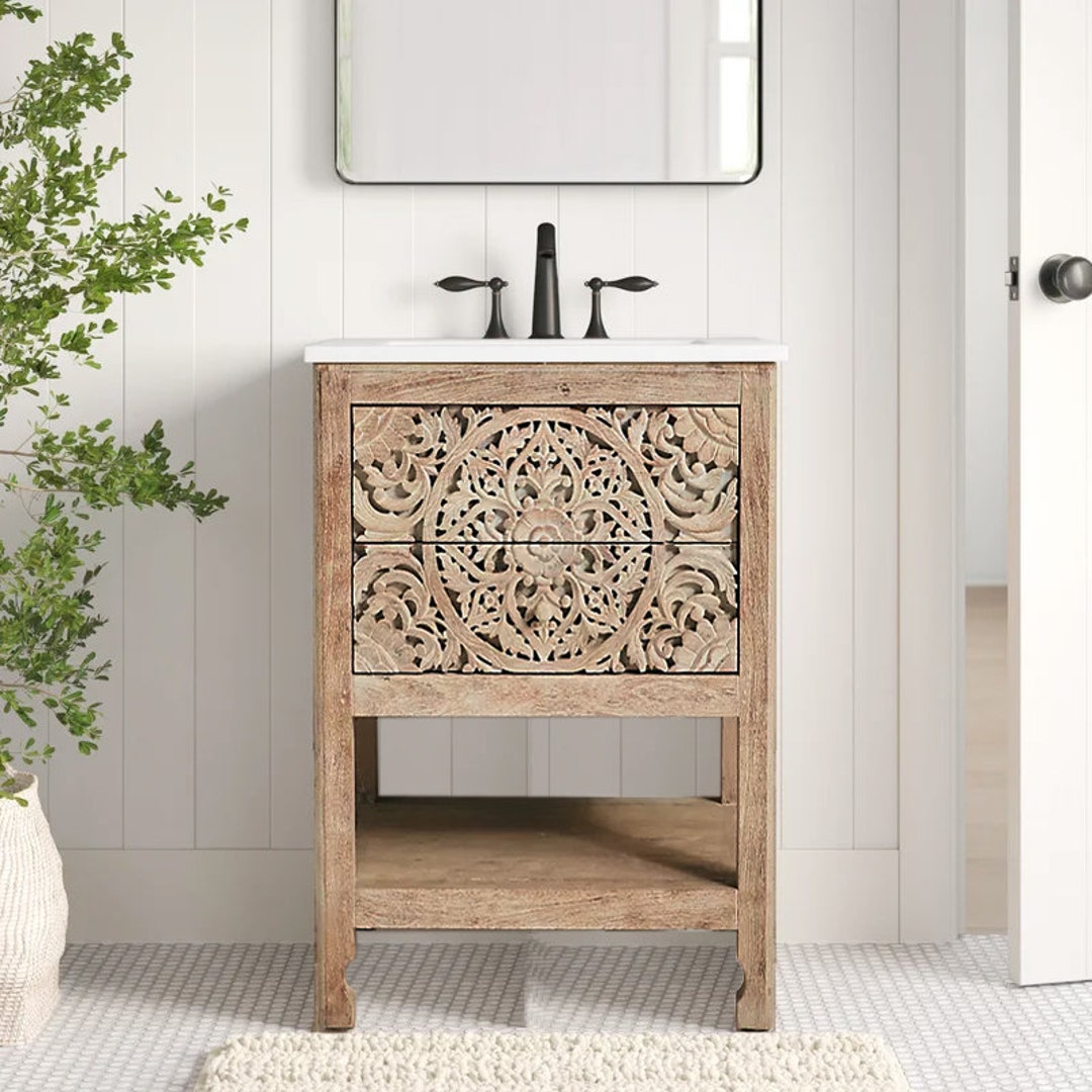 Hand Carved Bathroom Vanity, Carved Vanity, Powder Onedrawer Furniture