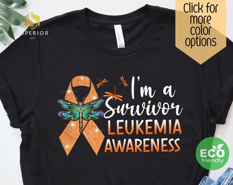 I'm a Leukemia Survivor Dragonfly Shirt, Orange Ribbon Leukemia Awareness Shirt, Chemotherapy Shirt