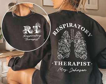 2 Seiten Atemtherapie-Sweatshirt, personalisiertes Wildflower Lungs Shirt, Atempflege Krankenschwester Shirts, RT Abschlussgeschenk