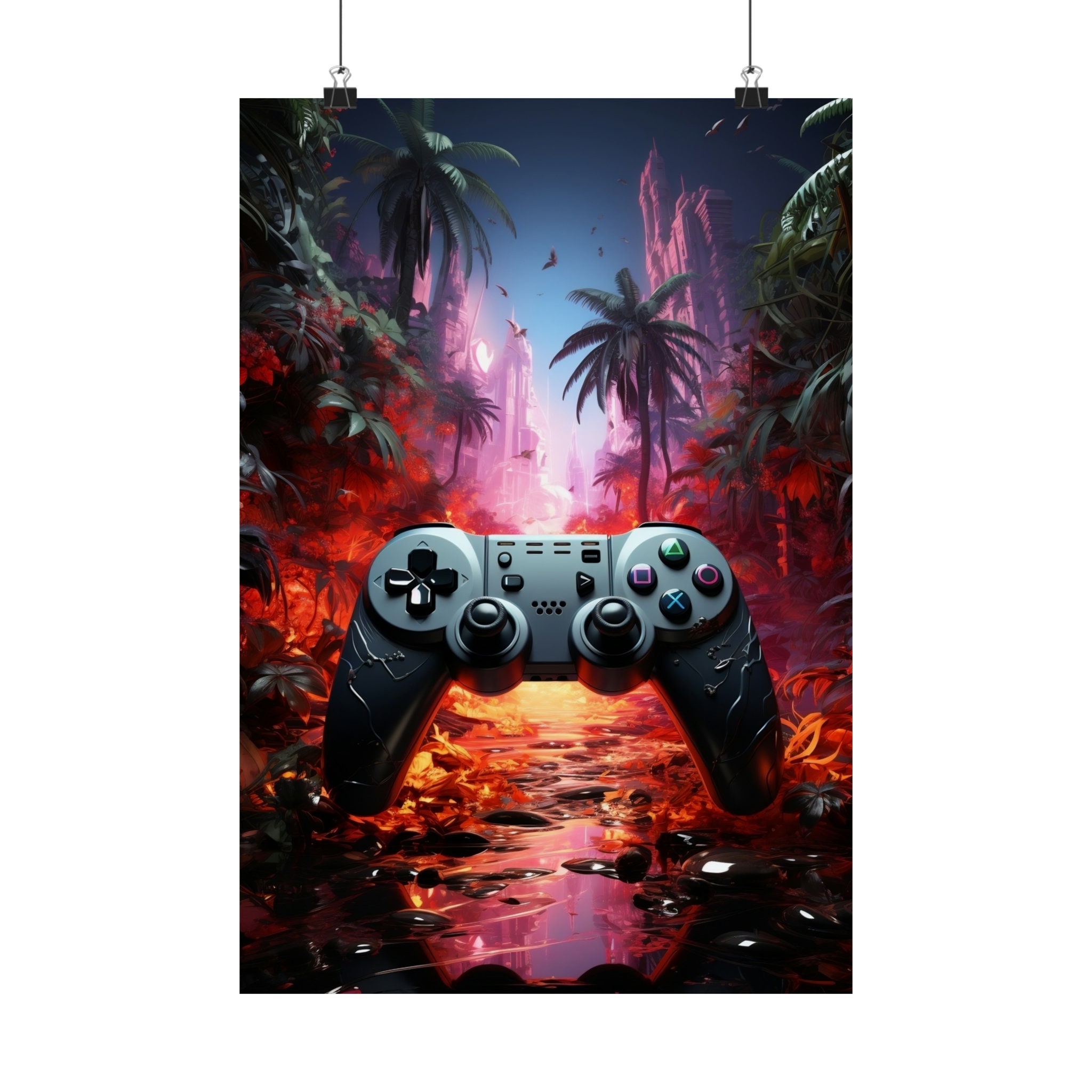 Miami Aesthetic Gaming: PS5 Controller Posters Available in Multiple