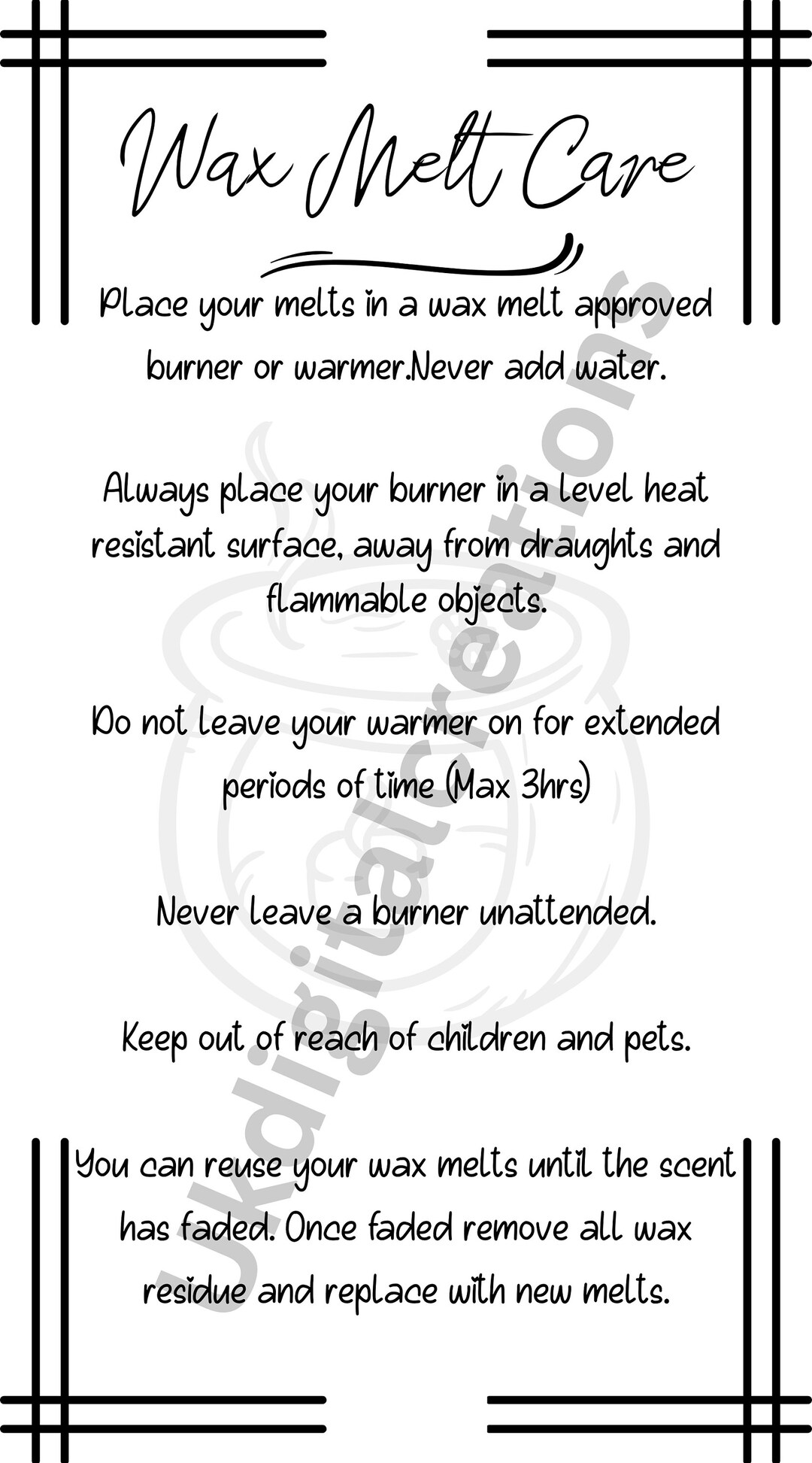 Printable Care Cards for WAX MELTS, CANDLES, 15 Products Etsy