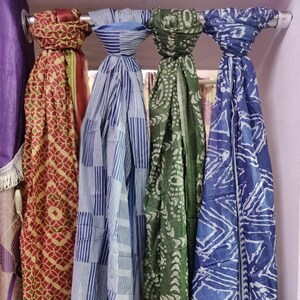 Hand Block Printed Cotton Sarong: Boho Beach Wrap, Long Scarf