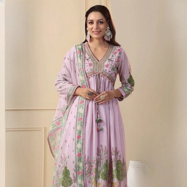 Set da donna indiano Alia Cut, Kurti per abiti da festa da donna, abiti in mussola rosa, abiti da donna Salwar, set Kurta e Kurti, abiti da donna indiani