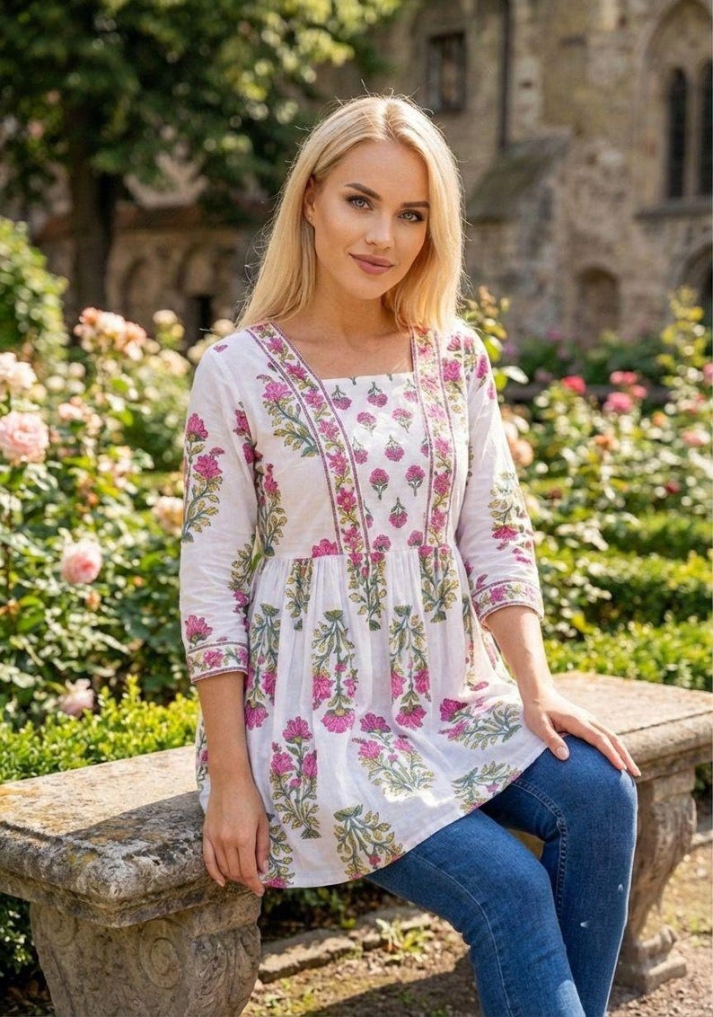 cotton top, floral top, summer top, boho top, ethnic wear, tunic top, kurta top, printed kurti, block print, indian wear, casual top, trendy kurti, ladies kurti, indo western, relaxed fit, cotton wear, daily outfit, festive wear, chic tunic, stylish top, gift women, soft cotton, flare kurti, modern kurti, traditional top,