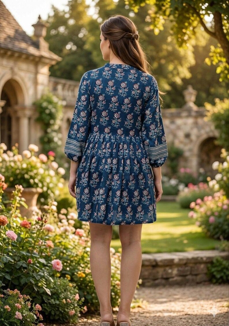 Blue Floral Boho Dress, Long Sleeve Vintage Style - Etsy