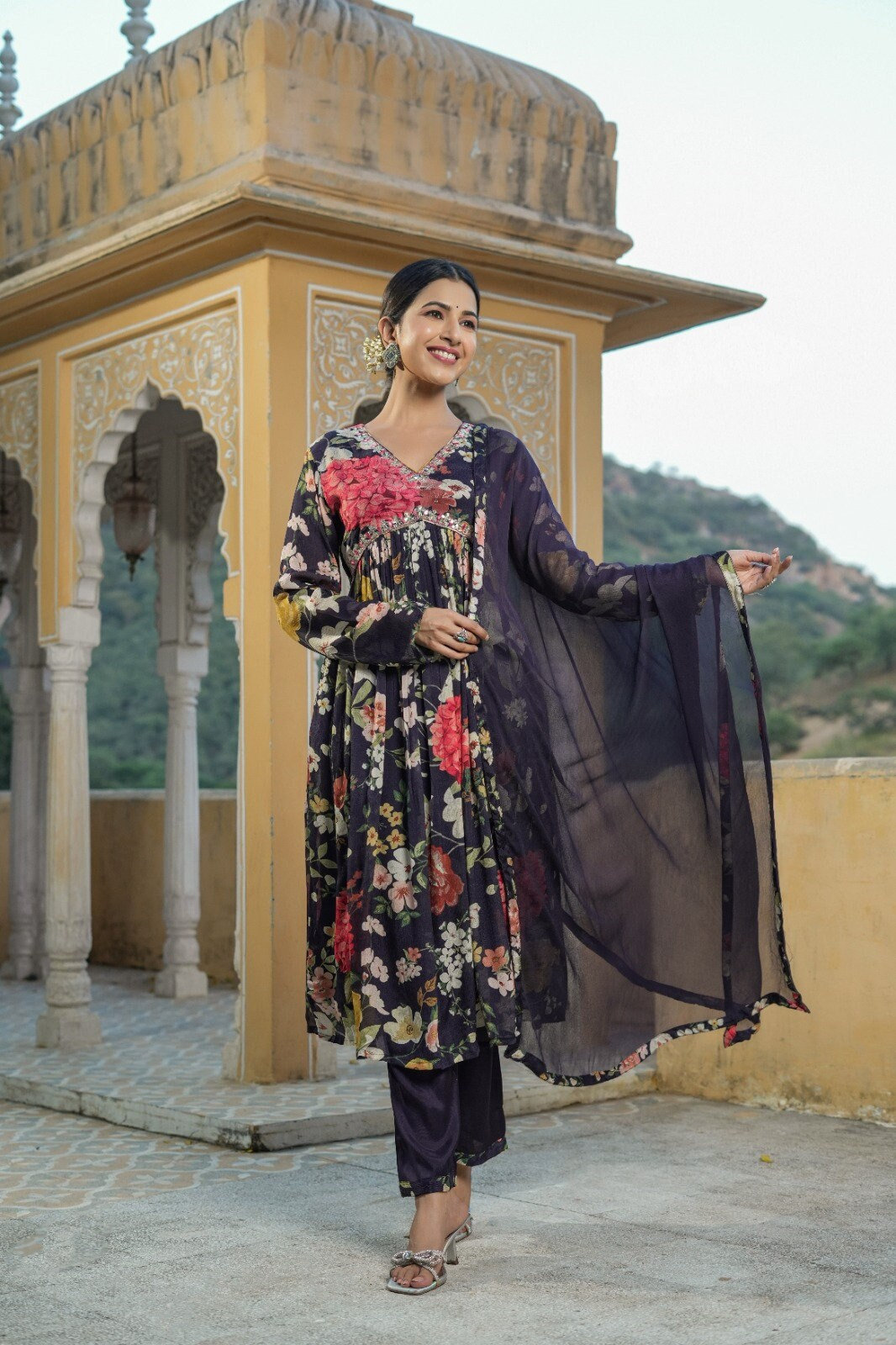 Peach silk Full handworked V neck salwar Dress – Threads