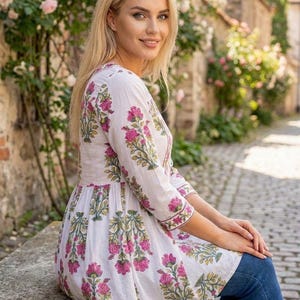 cotton top, floral top, summer top, boho top, ethnic wear, tunic top, kurta top, printed kurti, block print, indian wear, casual top, trendy kurti, ladies kurti, indo western, relaxed fit, cotton wear, daily outfit, festive wear, chic tunic, stylish top, gift women, soft cotton, flare kurti, modern kurti, traditional top,