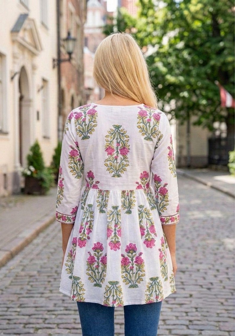 cotton top, floral top, summer top, boho top, ethnic wear, tunic top, kurta top, printed kurti, block print, indian wear, casual top, trendy kurti, ladies kurti, indo western, relaxed fit, cotton wear, daily outfit, festive wear, chic tunic, stylish top, gift women, soft cotton, flare kurti, modern kurti, traditional top,